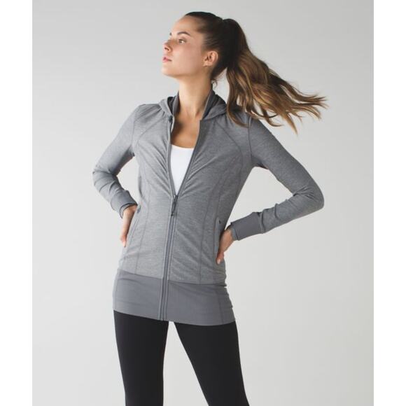 LULULEMON Sz 12 Daily Practice Jacket Logo Heathered Slate Yoga Full Zip Hoodie - Picture 1 of 13